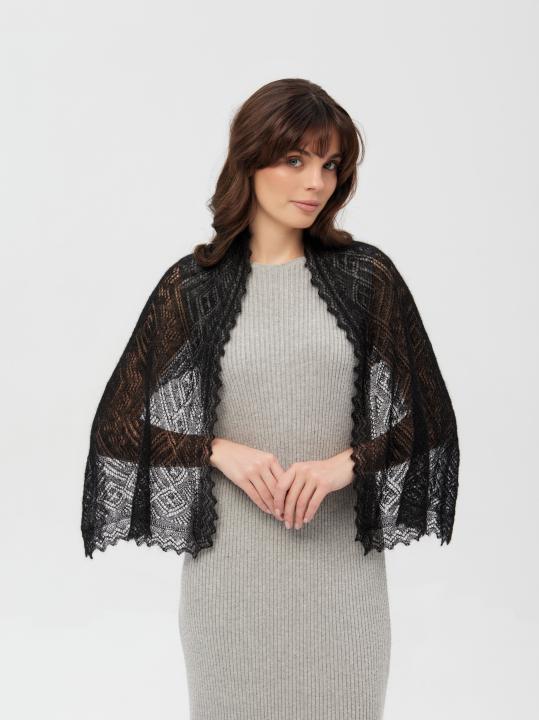 Black Lace Down Stole (120 × 40 cm)