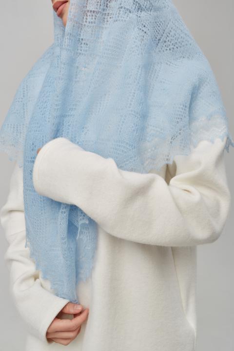Sky Blue Lace Down Shawl (110 × 110 cm)
