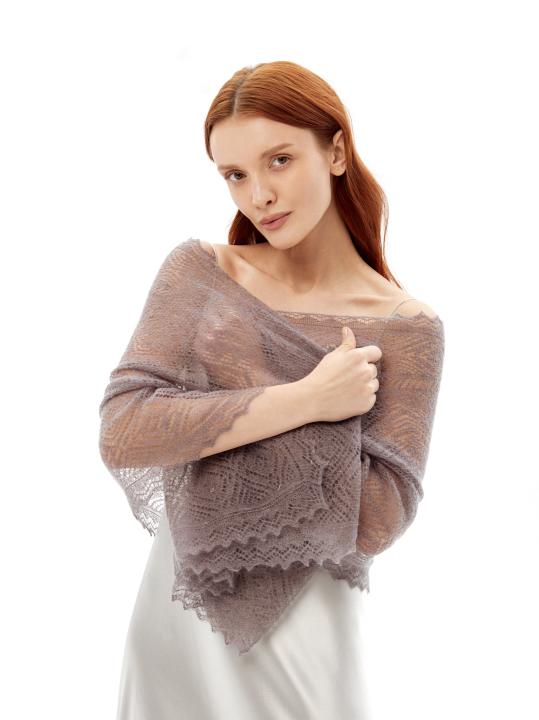 Gray Lace Down Stole (140 × 60 cm)