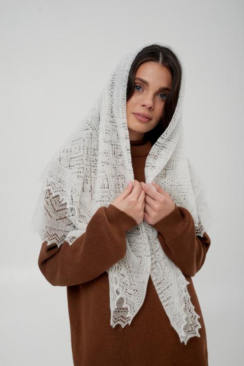 White Lace Down Shawl (120 × 120 cm)