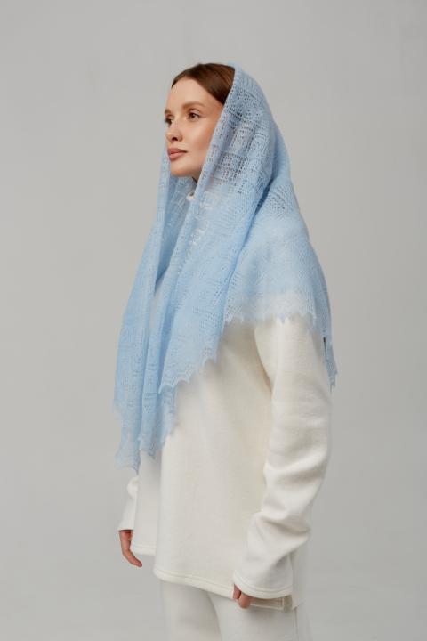Sky Blue Lace Down Shawl (110 × 110 cm)
