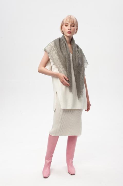 Premium Gray Lace Down Shawl