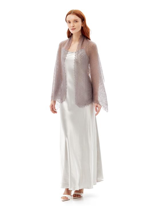 Gray Lace Down Stole (140 × 60 cm)