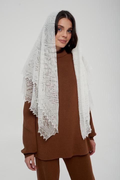White Lace Down Shawl (120 × 120 cm)